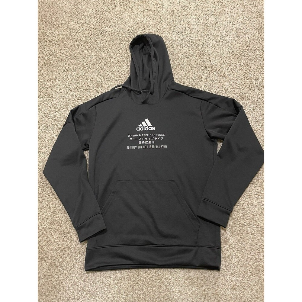 Adidas Hoodie Mens Size M Black Graphic Polyester Pullover Climawarm Outdoor